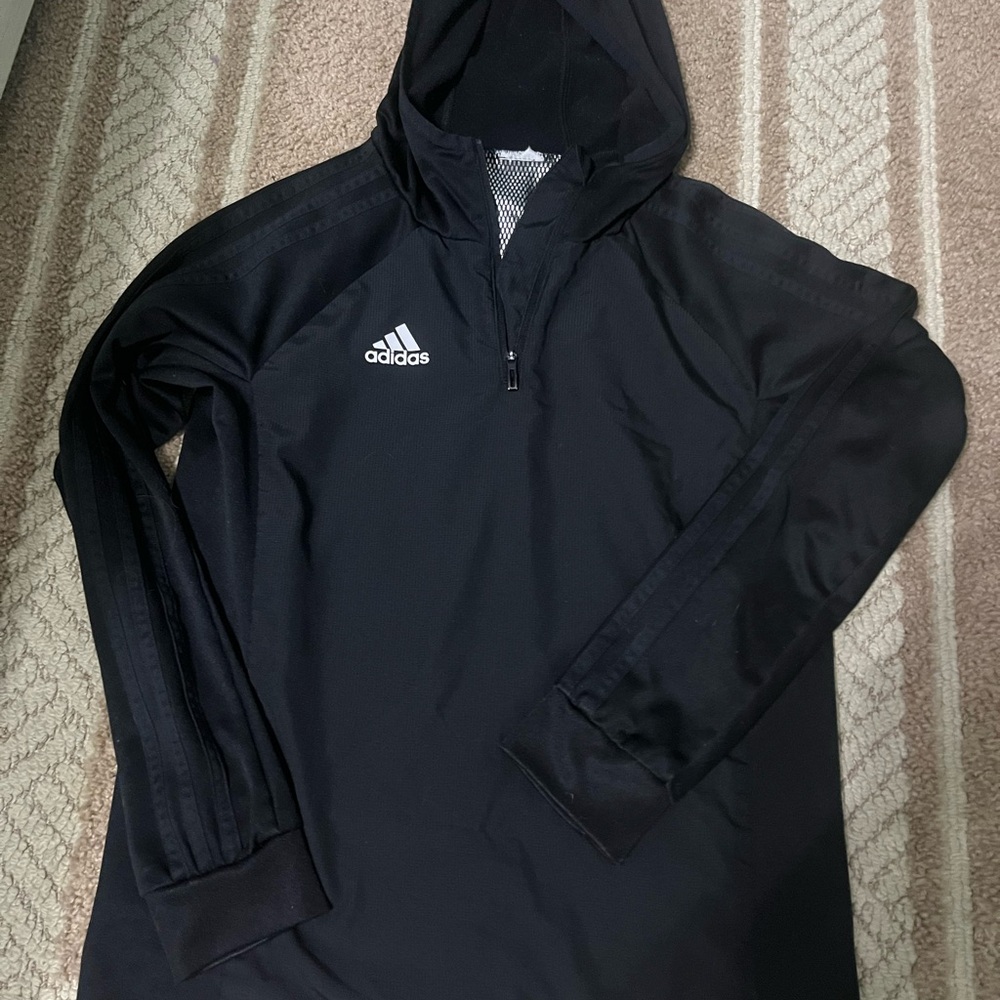Adidas Black Hooded Quarter Zip Pullover